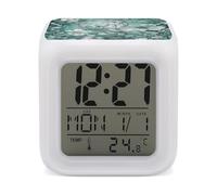 HETVBNS 7-Color Changing Alarm Clock with LED Display, Mint Green Floral Digital Desk Clock Shows Time, Date & Temperature, Night Light for Home Bedroom