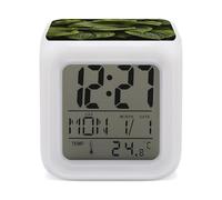 HETVBNS 7-Color Changing Alarm Clock with LED Display, Moist Hosta Leaves Digital Desk Clock Shows Time, Date & Temperature, Night Light for Home Bedroom