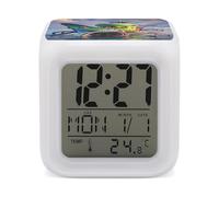 HETVBNS 7-Color Changing Alarm Clock with LED Display, Octopus Ship Digital Desk Clock Shows Time, Date & Temperature, Night Light for Home Bedroom