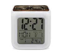 HETVBNS 7-Color Changing Alarm Clock with LED Display, Old Camera Digital Desk Clock Shows Time, Date & Temperature, Night Light for Home Bedroom