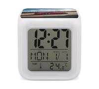 HETVBNS 7-Color Changing Alarm Clock with LED Display, Rapid Sports Car Digital Desk Clock Shows Time, Date & Temperature, Night Light for Home Bedroom