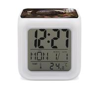 HETVBNS 7-Color Changing Alarm Clock with LED Display, Red Wine Barrel Digital Desk Clock Shows Time, Date & Temperature, Night Light for Home Bedroom
