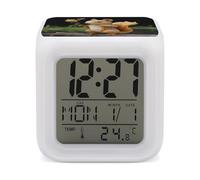 HETVBNS 7-Color Changing Alarm Clock with LED Display, Resin Squirrel Digital Desk Clock Shows Time, Date & Temperature, Night Light for Home Bedroom