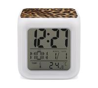 HETVBNS 7-Color Changing Alarm Clock with LED Display, Rough Leopard Print Digital Desk Clock Shows Time, Date & Temperature, Night Light for Home Bedroom