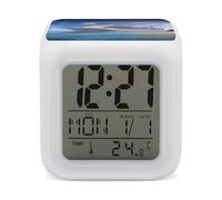 HETVBNS 7-Color Changing Alarm Clock with LED Display, Seaside Cruise Ship Digital Desk Clock Shows Time, Date & Temperature, Night Light for Home Bedroom