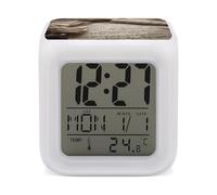 HETVBNS 7-Color Changing Alarm Clock with LED Display, Sheet Music Digital Desk Clock Shows Time, Date & Temperature, Night Light for Home Bedroom