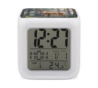 HETVBNS 7-Color Changing Alarm Clock with LED Display, Sika Deer Digital Desk Clock Shows Time, Date & Temperature, Night Light for Home Bedroom