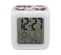 HETVBNS 7-Color Changing Alarm Clock with LED Display, Sketchy Skulls Digital Desk Clock Shows Time, Date & Temperature, Night Light for Home Bedroom