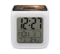 HETVBNS 7-Color Changing Alarm Clock with LED Display, Spooky Halloween Digital Desk Clock Shows Time, Date & Temperature, Night Light for Home Bedroom