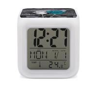 HETVBNS 7-Color Changing Alarm Clock with LED Display, Teal Gray Rose Digital Desk Clock Shows Time, Date & Temperature, Night Light for Home Bedroom