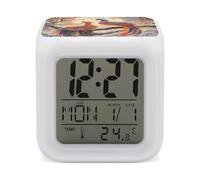 HETVBNS 7-Color Changing Alarm Clock with LED Display, Two Phoenixes in Winter Digital Desk Clock Shows Time, Date & Temperature, Night Light for Home Bedroom