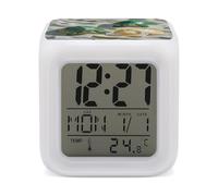 HETVBNS 7-Color Changing Alarm Clock with LED Display, Two Turtles and Shells Digital Desk Clock Shows Time, Date & Temperature, Night Light for Home Bedroom