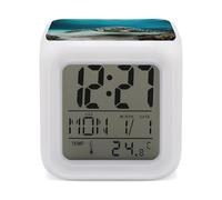 HETVBNS 7-Color Changing Alarm Clock with LED Display, Underwater Diving Sea Turtle Digital Desk Clock Shows Time, Date & Temperature, Night Light for Home Bedroom