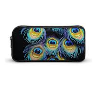 HETVBNS A Bunch of Peacock Feathers Pencil Case Large Capacity, Durable Pencil Pouch Portable Small Cosmetic Bag with Metal Zipper, Simple Makeup Pouch Aesthetic Toiletry Bag for Travel Office