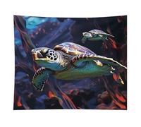 HETVBNS A Colorful Tropical Sea Turtle Tapestry Wall Hanging - 50"x60" Aesthetic Tapestries Soft Polyester Wall Art Decor Large Tapestry for Bedroom Living Room Dorm Backdrop, Hanging Kit Included