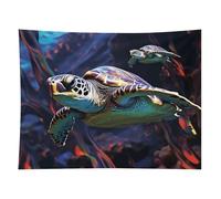 HETVBNS A Colorful Tropical Sea Turtle Tapestry Wall Hanging - 60"x80" Aesthetic Tapestries Soft Polyester Wall Art Decor Large Tapestry for Bedroom Living Room Dorm Backdrop, Hanging Kit Included