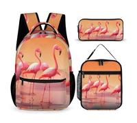 HETVBNS A Flock of Flamingos Backpack Set 3 Piece, Durable Backpack Insulated Lunch Bag Portable Pencil Case for Men Women