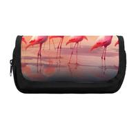 HETVBNS A Flock of Flamingos Pencil Case Extra Large, Double Layer Pencil Pouch with Zipper, Portable Cosmetic Bags for Travel, Office Stationery Organizer for Women Men