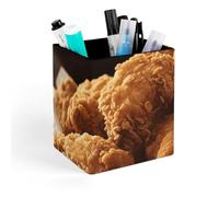 HETVBNS A Plate Of Fried Chicken Pen Holder for Desk - PU Leather Square Desk Organizer Travel Makeup Brush Storage Stylish Pencil Holder Desktop Stationery Organizer for Office & Home