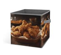 HETVBNS A Plate Of Fried Chicken Storage Bins 10.6 Inch, Oxford Fabric Foldable Storage Cube Organizer Basket with Handles, Fabric Bins for Closet Shelves, Toys, Clothes, Books, Bedroom