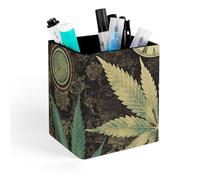 HETVBNS A Puff in Time Weed Marijuana Pen Holder for Desk - PU Leather Square Desk Organizer Travel Makeup Brush Storage Stylish Pencil Holder Desktop Stationery Organizer for Office & Home