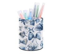 HETVBNS A Set of Blue Bows Pen Holder for Desk PU Leather Round Desk Organizer Multifunctional Makeup Brush Storage Aesthetic Desktop Supplies Stylish Pencil Holder for Office & Home
