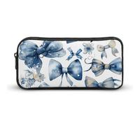 HETVBNS A Set of Blue Bows Pencil Case Large Capacity, Durable Pencil Pouch Portable Small Cosmetic Bag with Metal Zipper, Simple Makeup Pouch Aesthetic Toiletry Bag for Travel Office