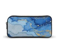 HETVBNS Abstract Blue Marble Watercolor Pencil Case Large Capacity, Durable Pencil Pouch Portable Small Cosmetic Bag with Metal Zipper, Simple Makeup Pouch Aesthetic Toiletry Bag for Travel Office