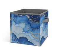 HETVBNS Abstract Blue Marble Watercolor Storage Bins 10.6 Inch, Oxford Fabric Foldable Storage Cube Organizer Basket with Handles, Fabric Bins for Closet Shelves, Toys, Clothes, Books, Bedroom