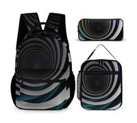 HETVBNS Abstract Circle Swirl Backpack Set 3 Piece, Durable Backpack Insulated Lunch Bag Portable Pencil Case for Men Women
