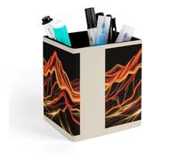 HETVBNS Abstract Mountain Pen Holder for Desk - PU Leather Square Desk Organizer Travel Makeup Brush Storage Stylish Pencil Holder Desktop Stationery Organizer for Office & Home