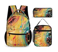 HETVBNS Abstract Music Themed Backpack Set 3 Piece, Durable Backpack Insulated Lunch Bag Portable Pencil Case for Men Women