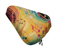HETVBNS Abstract Music Themed Bike Seat Cover Waterproof Oxford Fabric, Universal Adjustable Bicycle Saddle Cover with Drawstring Easy Install Protective Rain Dust Covers for Women Men