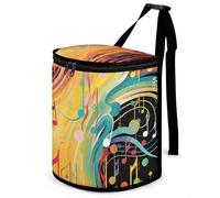 HETVBNS Abstract Music Themed Car Trash Can with Lid, Leakproof Hanging Automotive Trash Bin, Waterproof Garbage Storage Bag for Vehicles, RV, Bathroom, Office