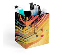 HETVBNS Abstract Music Themed Pen Holder for Desk - PU Leather Square Desk Organizer Travel Makeup Brush Storage Stylish Pencil Holder Desktop Stationery Organizer for Office & Home