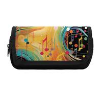 HETVBNS Abstract Music Themed Pencil Case Extra Large, Double Layer Pencil Pouch with Zipper, Portable Cosmetic Bags for Travel, Office Stationery Organizer for Women Men