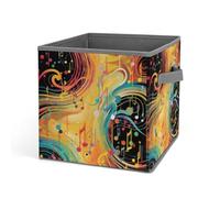 HETVBNS Abstract Music Themed Storage Bins 10.6 Inch, Oxford Fabric Foldable Storage Cube Organizer Basket with Handles, Fabric Bins for Closet Shelves, Toys, Clothes, Books, Bedroom