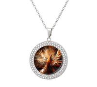 HETVBNS - Abstract Phoenix Necklace, Alloy Round Pendant with Diamond, Elegant Pendant Necklace for Women Men, Una talla, Metal, Alloy.