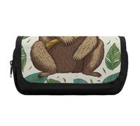 HETVBNS Adorable Sloth Pencil Case Extra Large, Double Layer Pencil Pouch with Zipper, Portable Cosmetic Bags for Travel, Office Stationery Organizer for Women Men