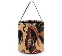 HETVBNS African Art Candy Bag Halloween Trick Or Treat Bucket 7.9x8.3in, Reusable Gift Bags for Party Holiday Wedding