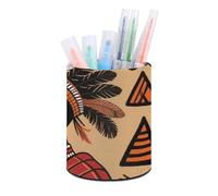 HETVBNS African Art Pen Holder for Desk PU Leather Round Desk Organizer Multifunctional Makeup Brush Storage Aesthetic Desktop Supplies Stylish Pencil Holder for Office & Home