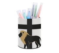 HETVBNS African Leo Lion King with Cross Pen Holder for Desk PU Leather Round Desk Organizer Multifunctional Makeup Brush Storage Aesthetic Desktop Supplies Stylish Pencil Holder for Office & Home