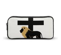 HETVBNS African Leo Lion King with Cross Pencil Case Large Capacity, Durable Pencil Pouch Portable Small Cosmetic Bag with Metal Zipper, Simple Makeup Pouch Aesthetic Toiletry Bag for Travel Office