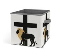 HETVBNS African Leo Lion King with Cross Storage Bins 10.6 Inch, Oxford Fabric Foldable Storage Cube Organizer Basket with Handles, Fabric Bins for Closet Shelves, Toys, Clothes, Books, Bedroom