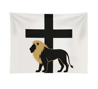 HETVBNS African Leo Lion King with Cross Tapestry Wall Hanging - 30"x40" Aesthetic Tapestries Soft Polyester Wall Art Decor Large Tapestry for Bedroom Living Room Dorm Backdrop, Hanging Kit Included