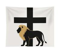 HETVBNS African Leo Lion King with Cross Tapestry Wall Hanging - 50"x60" Aesthetic Tapestries Soft Polyester Wall Art Decor Large Tapestry for Bedroom Living Room Dorm Backdrop, Hanging Kit Included