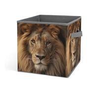 HETVBNS African Lion Head Storage Bins 10.6 Inch, Oxford Fabric Foldable Storage Cube Organizer Basket with Handles, Fabric Bins for Closet Shelves, Toys, Clothes, Books, Bedroom