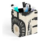 HETVBNS African Print Design Pen Holder for Desk - PU Leather Square Desk Organizer Travel Makeup Brush Storage Stylish Pencil Holder Desktop Stationery Organizer for Office & Home