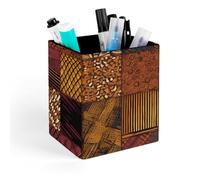 HETVBNS African Style Patchwork Pen Holder for Desk - PU Leather Square Desk Organizer Travel Makeup Brush Storage Stylish Pencil Holder Desktop Stationery Organizer for Office & Home