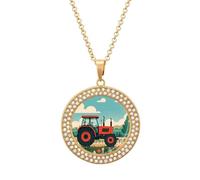 HETVBNS - Agriculture Tractor Necklace Round Pendant Alloy with Diamond, Elegant Pendant Necklace for Women Men, Una talla, Metal, Alloy.